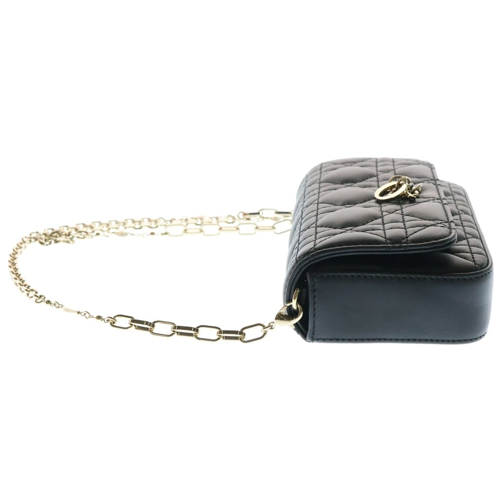 DIOR(ディオール) レディディオール フォンポーチ ショルダーバッグ ミニバッグ チェーンバッグ ブラック ゴールド金具 ラムスキン