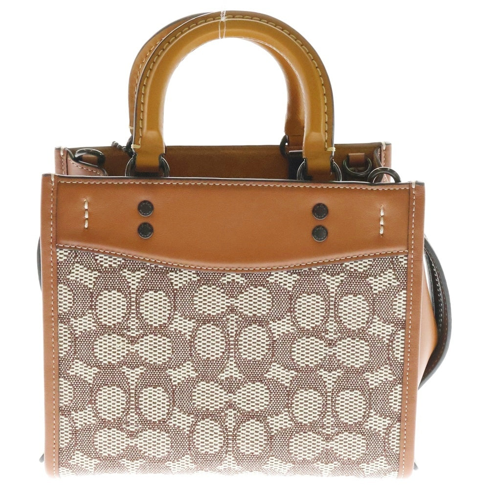 COACH(コーチ) ローグ20 シグネチャー テキスタイル ジャガード・ヴァーシティ パッチ 2WAYバッグ ショルダーバッグ ハンドバッグ ミニトートバッグ ブラウン レザー