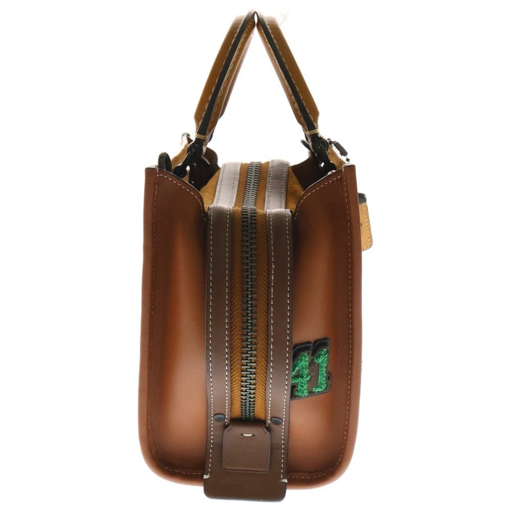 COACH(コーチ) ローグ20 シグネチャー テキスタイル ジャガード・ヴァーシティ パッチ 2WAYバッグ ショルダーバッグ ハンドバッグ ミニトートバッグ ブラウン レザー