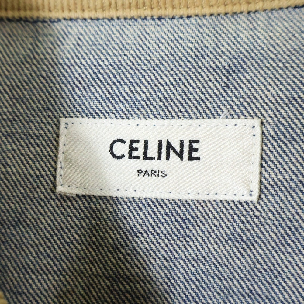 CELINE(セリーヌ) バックロゴ刺繍 トリオンフボタン ウォッシュ加工 コーデュロイカラー デニム トラッカージャケット インディゴ 2Q493 365M