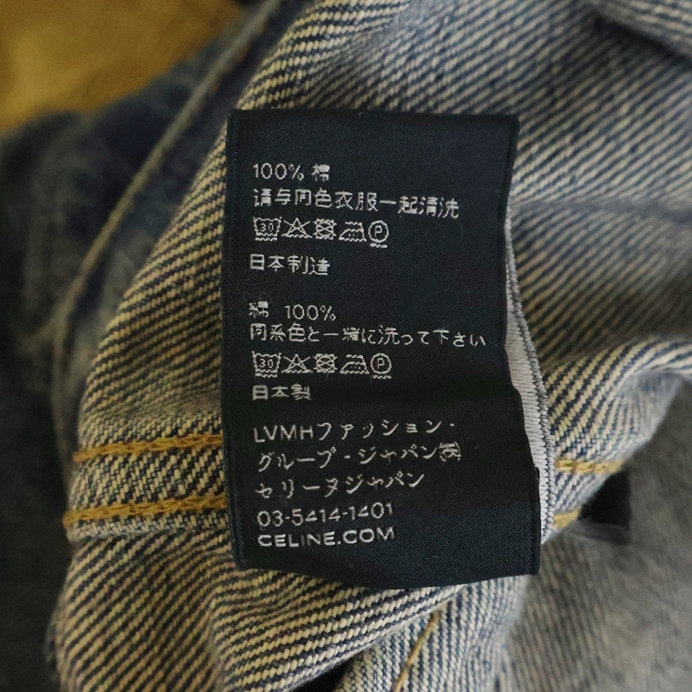 CELINE(セリーヌ) バックロゴ刺繍 トリオンフボタン ウォッシュ加工 コーデュロイカラー デニム トラッカージャケット インディゴ 2Q493 365M