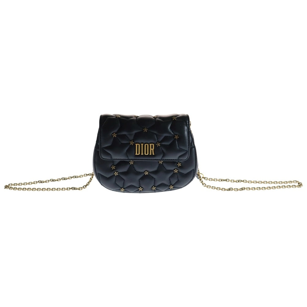 Christian Dior(クリスチャンディオール) スターキルティング ショルダーバッグ チェーンバッグ ミニバッグ ショルダーポシェット ネイビー ゴールド金具 レザー