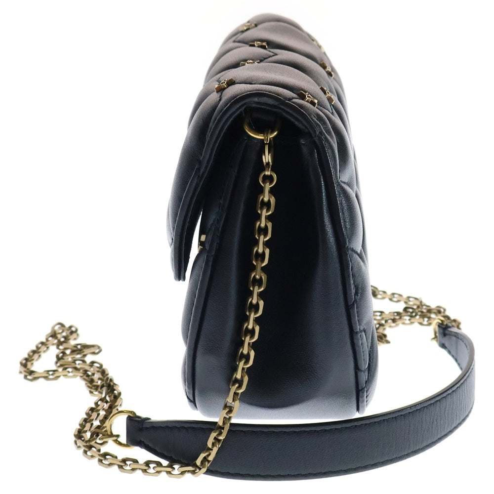 Christian Dior(クリスチャンディオール) スターキルティング ショルダーバッグ チェーンバッグ ミニバッグ ショルダーポシェット ネイビー ゴールド金具 レザー