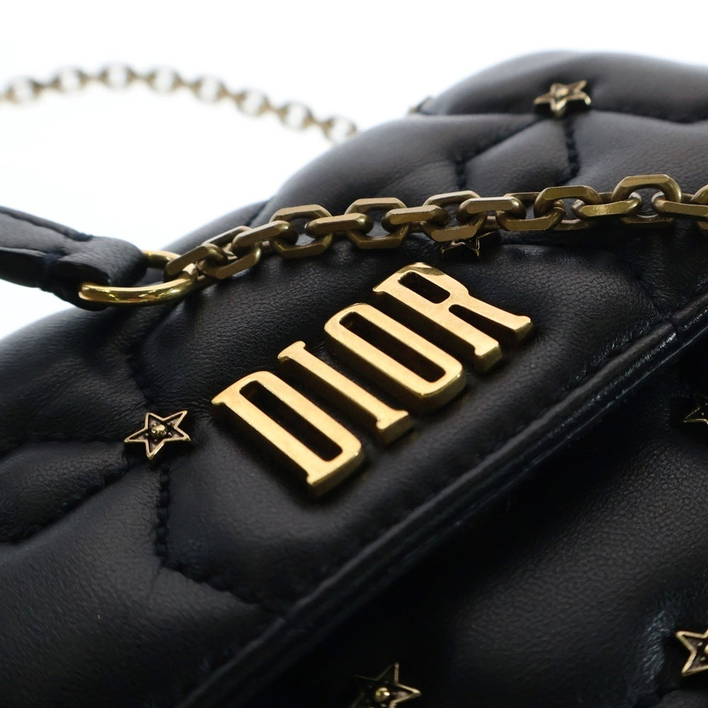 Christian Dior(クリスチャンディオール) スターキルティング ショルダーバッグ チェーンバッグ ミニバッグ ショルダーポシェット ネイビー ゴールド金具 レザー