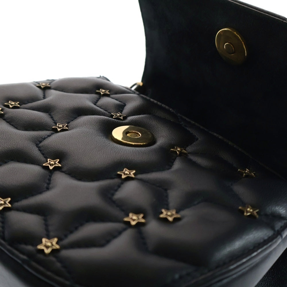 Christian Dior(クリスチャンディオール) スターキルティング ショルダーバッグ チェーンバッグ ミニバッグ ショルダーポシェット ネイビー ゴールド金具 レザー