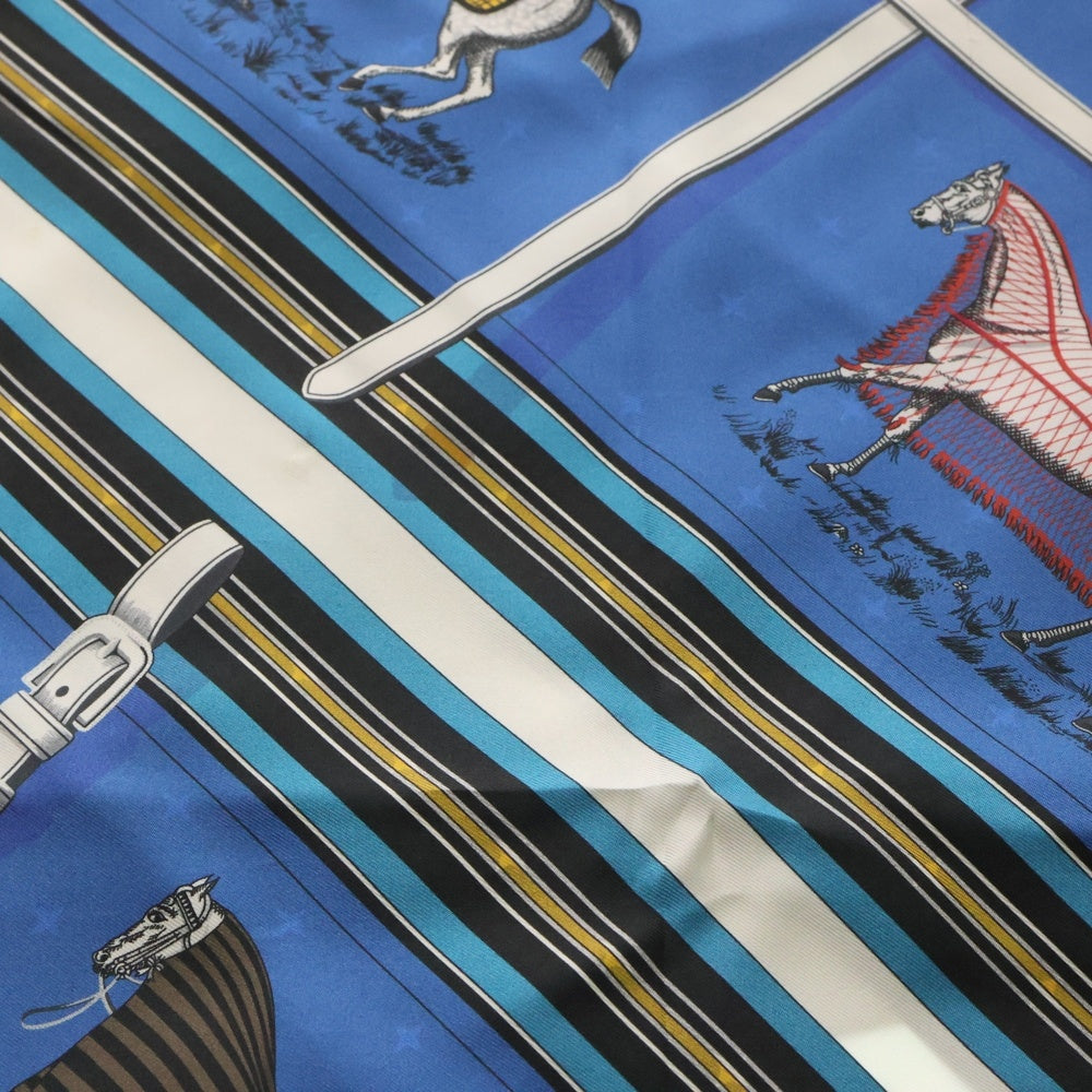 HERMES(エルメス) カレ90 ダブルフェイス Couvertures et Tenues de Jour 馬着 スカーフ ブルー×ブラック シルク