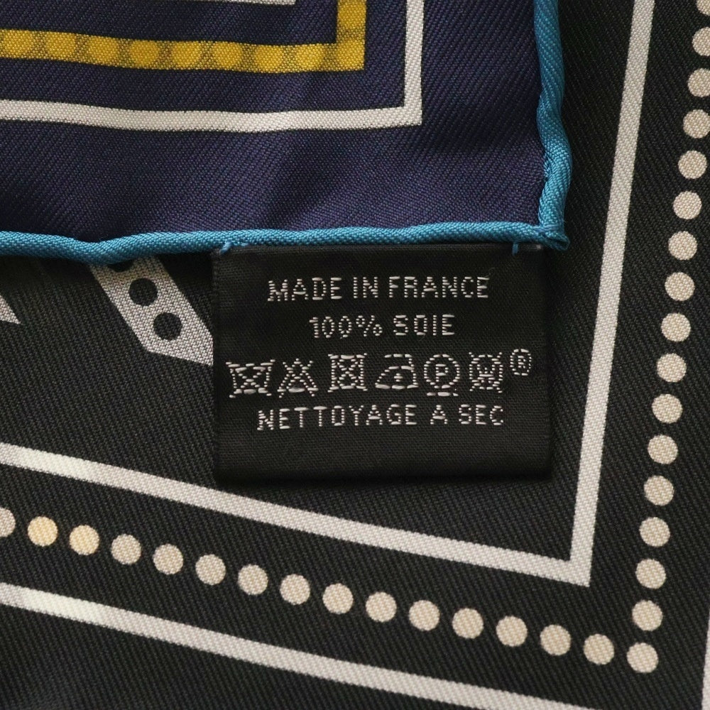 HERMES(エルメス) カレ90 ダブルフェイス Couvertures et Tenues de Jour 馬着 スカーフ ブルー×ブラック シルク