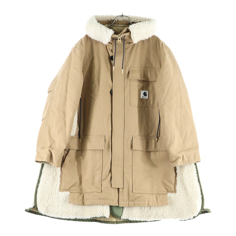 Sacai(サカイ) 23AW ×Carhartt WIP Canvas Parka Siberian カーハート キャンバス ダック地 シベリアン ボアフリース切り替え フーデッドジャケット コート ベージュ 23-06740