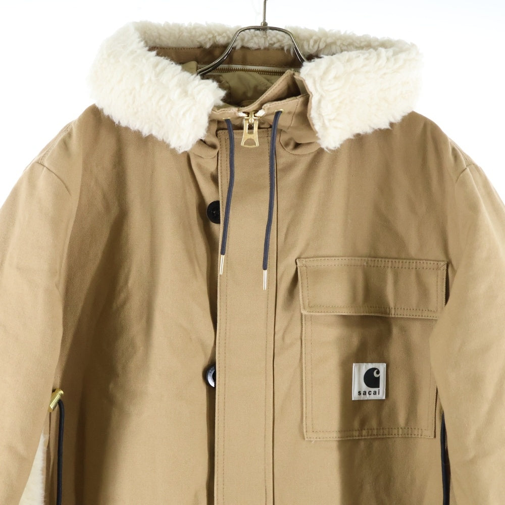 Sacai(サカイ) 23AW ×Carhartt WIP Canvas Parka Siberian カーハート キャンバス ダック地 シベリアン ボアフリース切り替え フーデッドジャケット コート ベージュ 23-06740