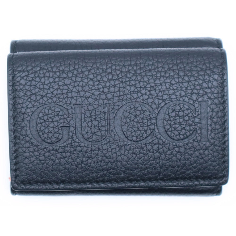 GUCCI(グッチ) コンパクトウオレット コインケース 三つ折り財布 ブラック×オレンジ レザー 736151