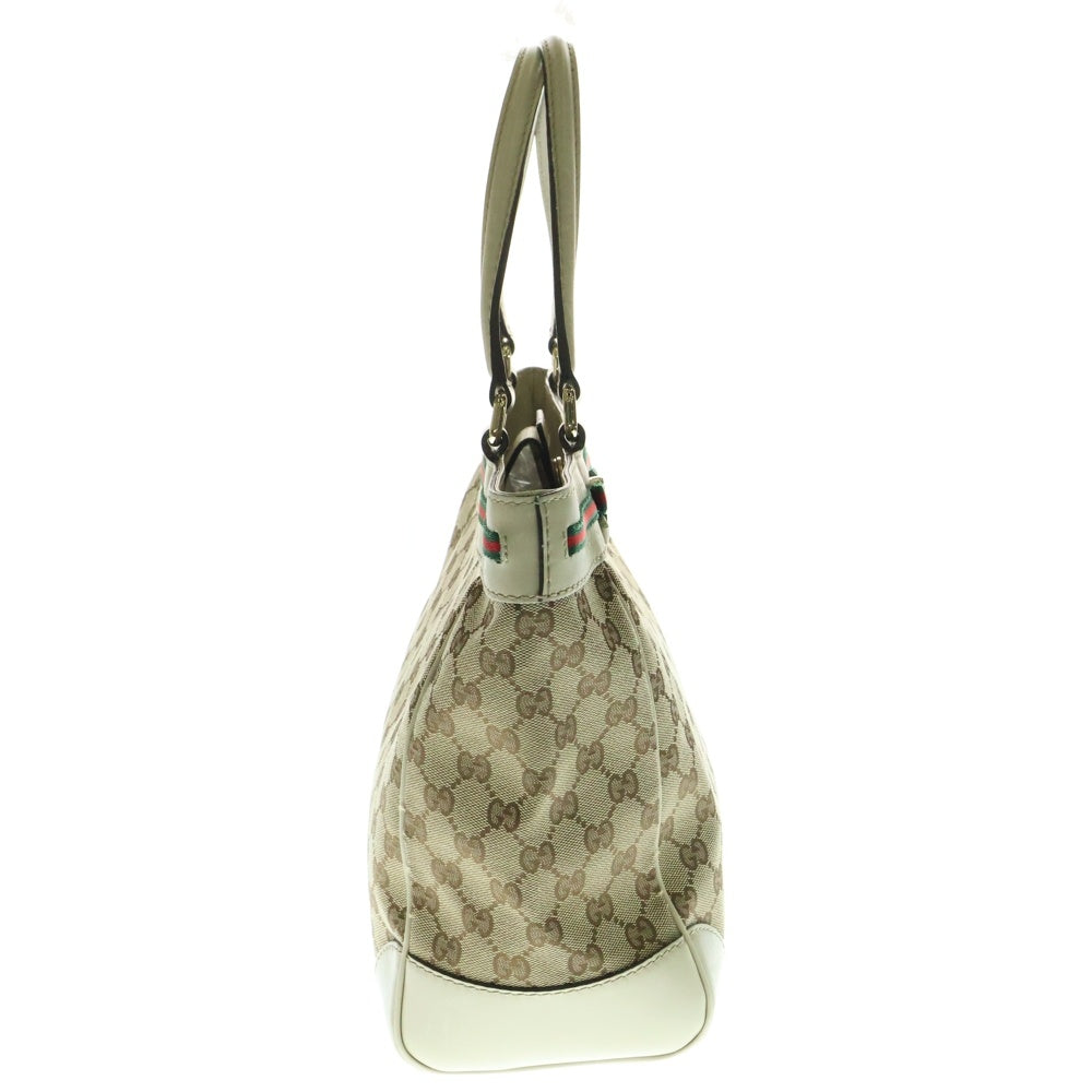 GUCCI(グッチ) GGキャンバス シェリーライン メイフェア プリンシー トートバッグ ハンドバッグ ホワイト×ベージュ レザー×キャンバス ゴールド金具 257061
