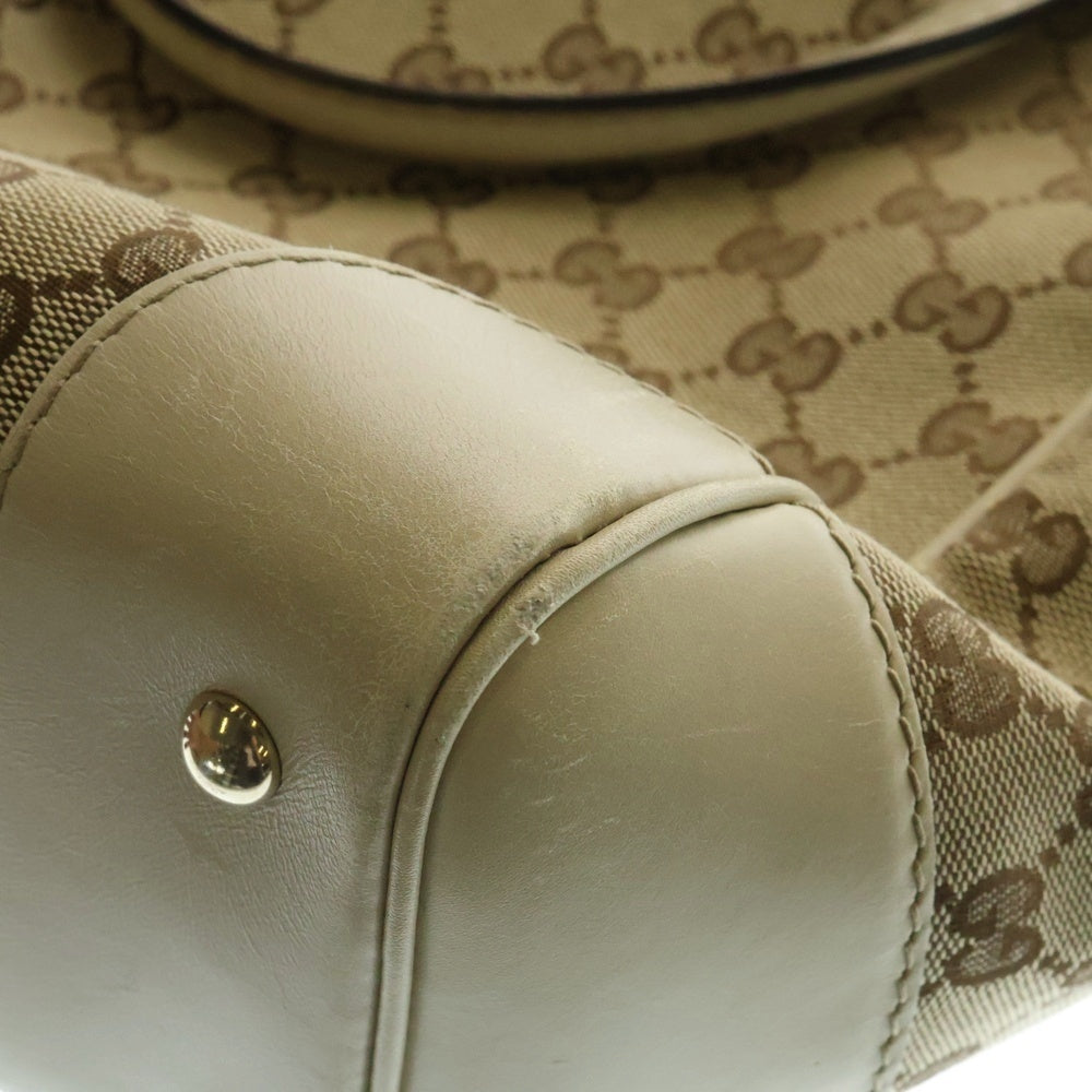 GUCCI(グッチ) GGキャンバス シェリーライン メイフェア プリンシー トートバッグ ハンドバッグ ホワイト×ベージュ レザー×キャンバス ゴールド金具 257061