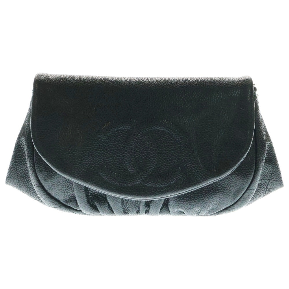 CHANEL(シャネル) ココマーク ハーフムーン キャビアスキン レザーチェーンショルダーバッグ ブラック レディース
