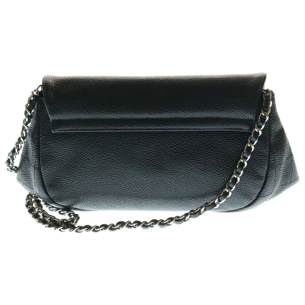 CHANEL(シャネル) ココマーク ハーフムーン キャビアスキン レザーチェーンショルダーバッグ ブラック レディース