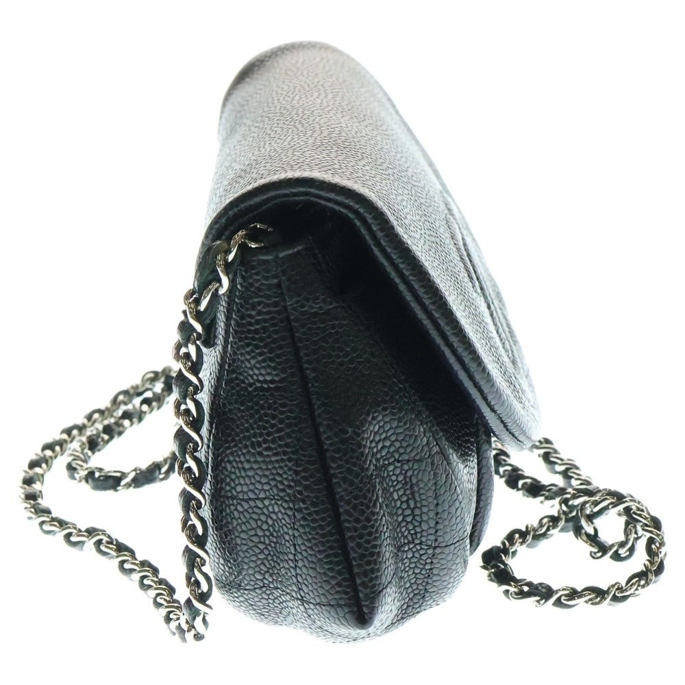 CHANEL(シャネル) ココマーク ハーフムーン キャビアスキン レザーチェーンショルダーバッグ ブラック レディース