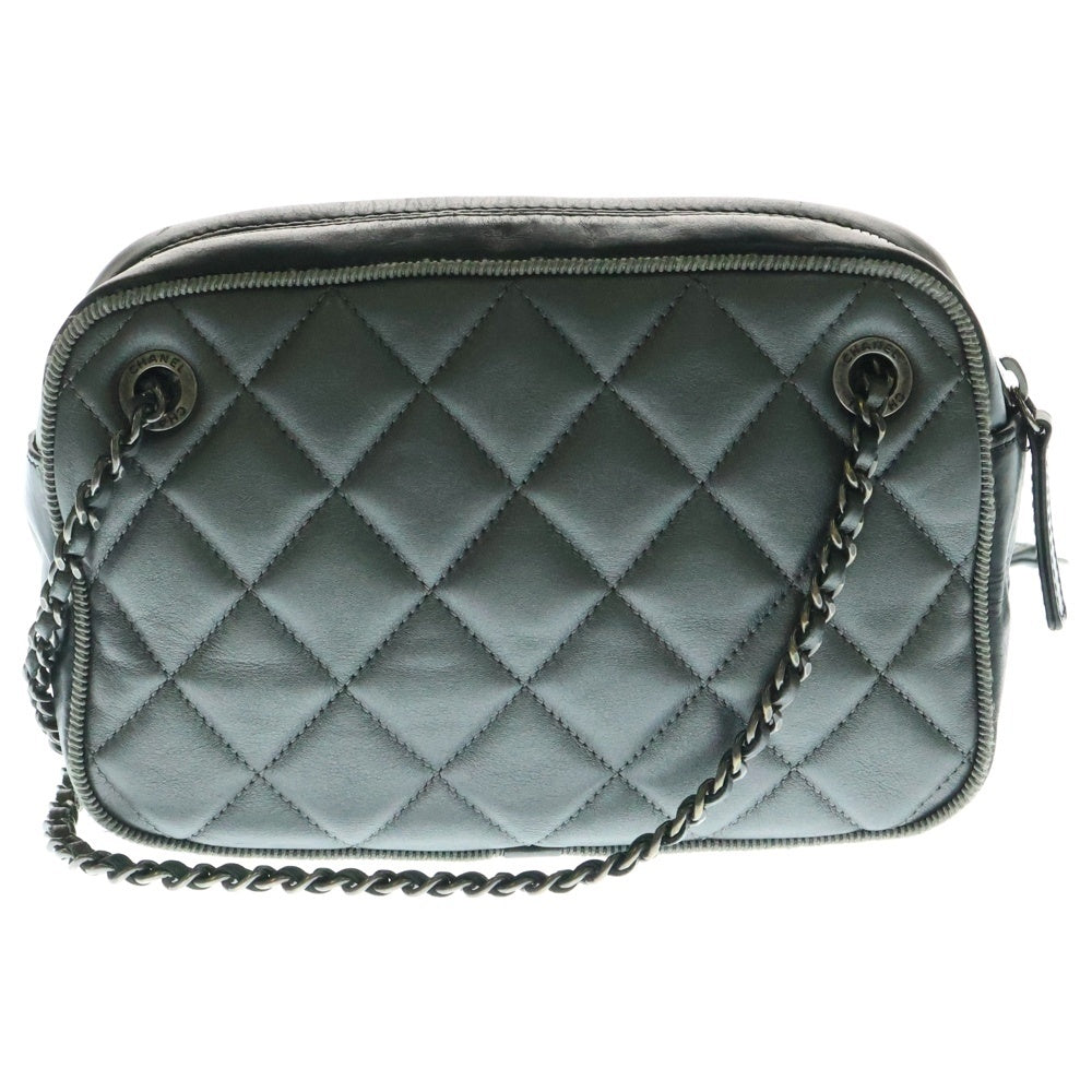 CHANEL(シャネル) ココマーク バレリーナ ショルダーバッグ チェーンバッグ ハンドバッグ ミニバッグ メタリックグレー レザー シルバー金具 A93015