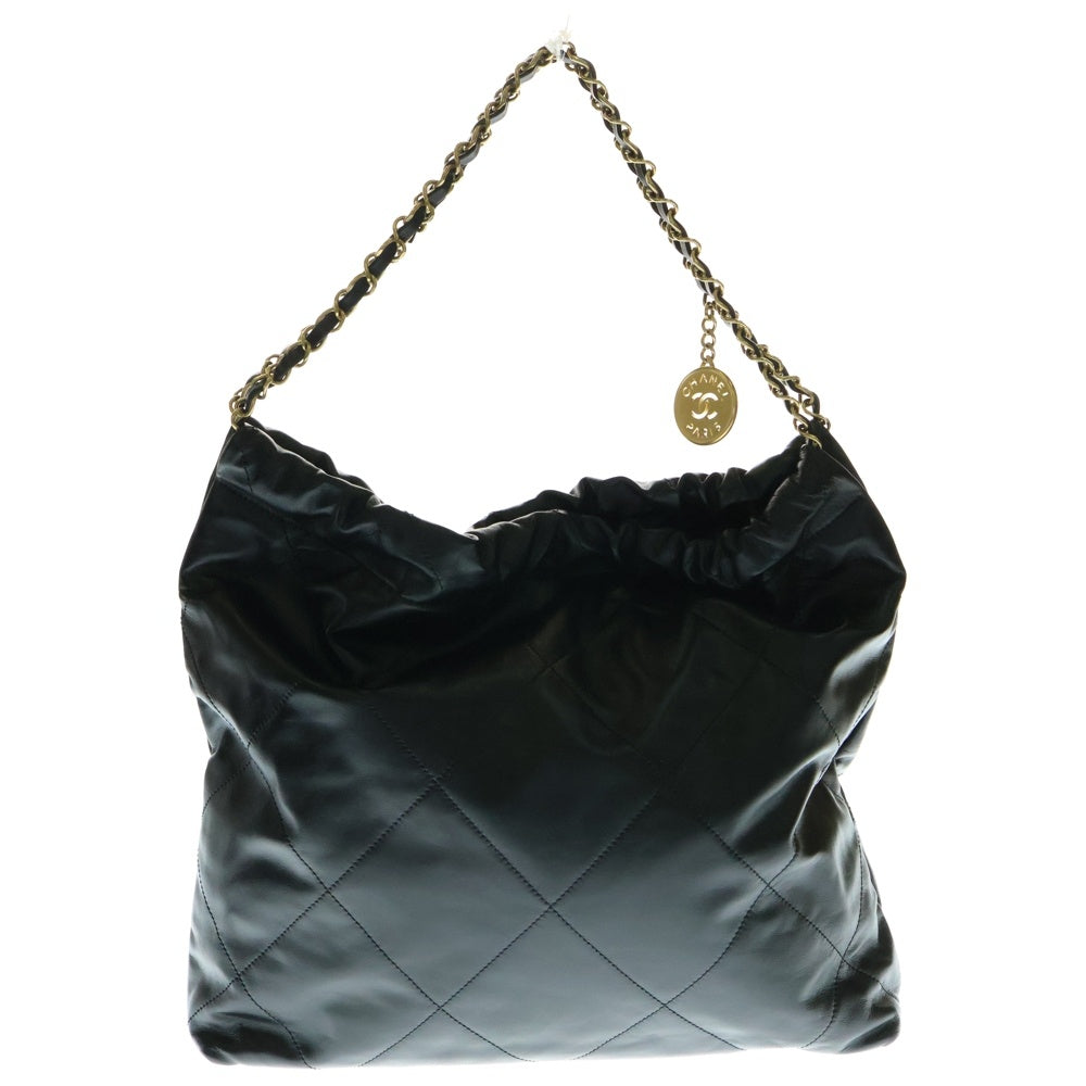 CHANEL(シャネル) シャネル22 ココマーク ロゴプレート ラージ シャイニーカーフスキン レザー ショルダー トートバッグ ゴールド金具 ブラック AS3260