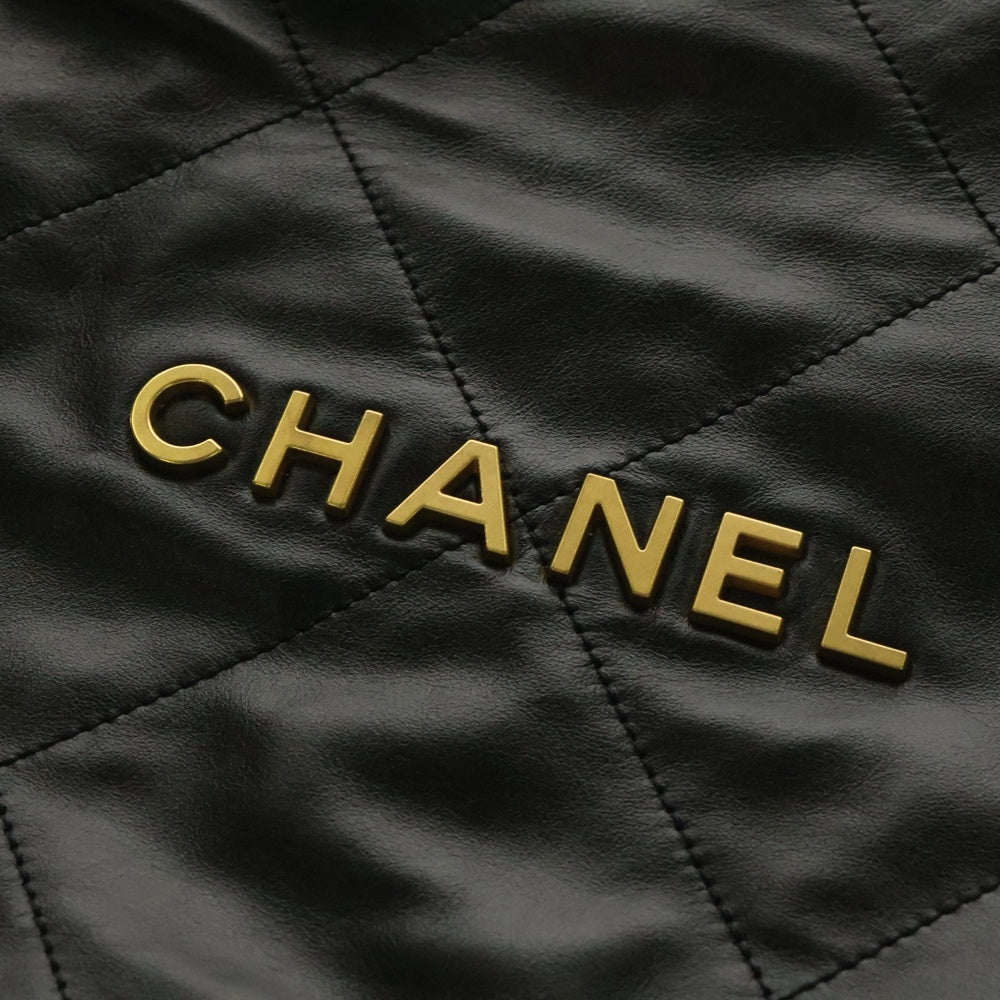 CHANEL(シャネル) シャネル22 ココマーク ロゴプレート ラージ シャイニーカーフスキン レザー ショルダー トートバッグ ゴールド金具 ブラック AS3260