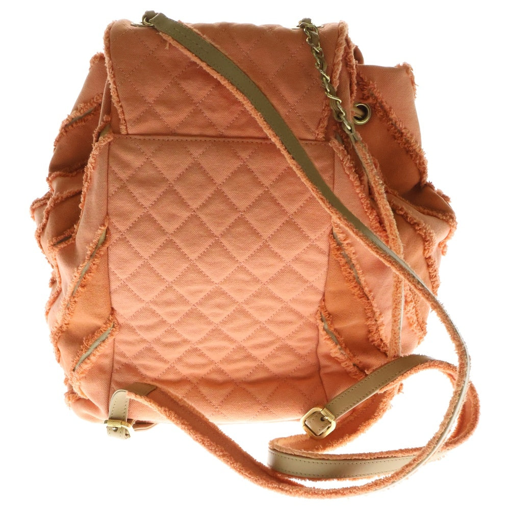 CHANEL(シャネル) ココカバス ココマーク ターンロック キャンバス レザー スラッシュキルト カットオフ バックパック リュックサック ゴールド金具 オレンジ 23番台