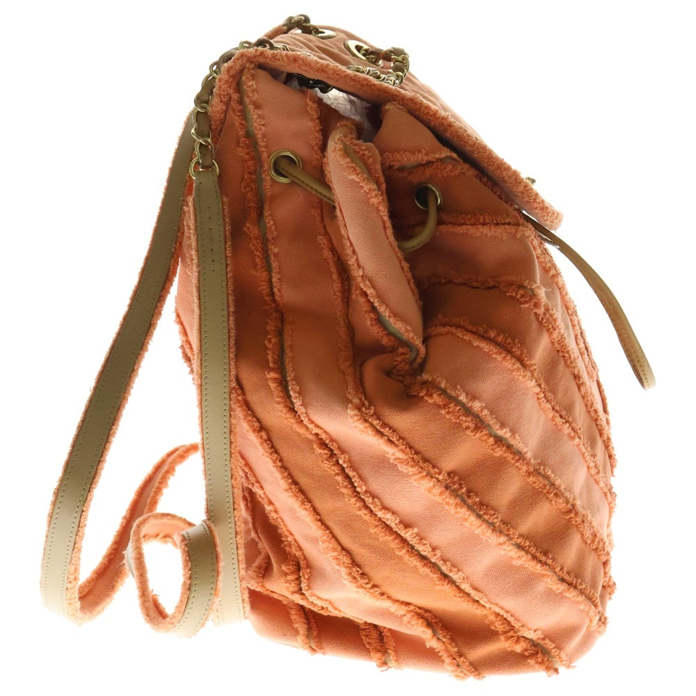 CHANEL(シャネル) ココカバス ココマーク ターンロック キャンバス レザー スラッシュキルト カットオフ バックパック リュックサック ゴールド金具 オレンジ 23番台