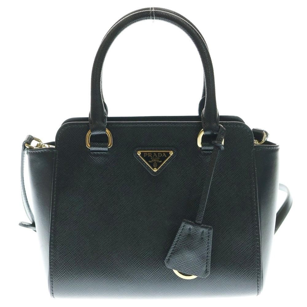 PRADA(プラダ) トライアングルロゴ サフィアーノ 2WAY ミニバッグ レザーハンドバッグ ショルダーバッグ ブラック レディース 1BA380