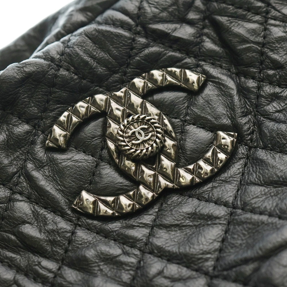 CHANEL(シャネル) マトラッセ ココマーク ラムスキン レザー ミニボストンバッグ ブラック シルバー金具