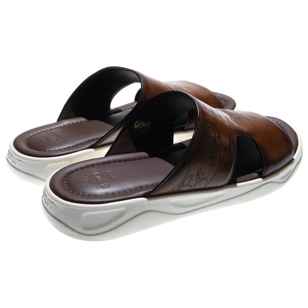 Berluti(ベルルッティ) シャドウ レザーサンダル カリグラフィー ブラウン レザー 靴