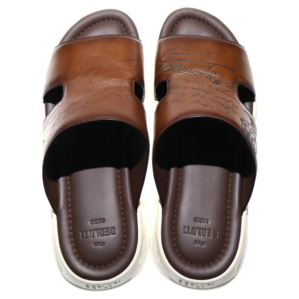 Berluti(ベルルッティ) シャドウ レザーサンダル カリグラフィー ブラウン レザー 靴