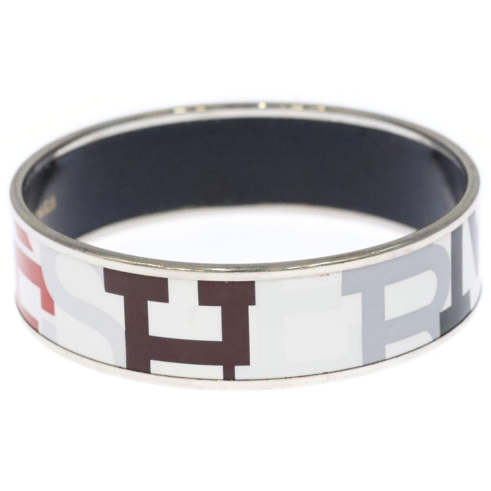 HERMES(エルメス) エマイユ ランダムロゴ バングル ブレスレット シルバー×ホワイト