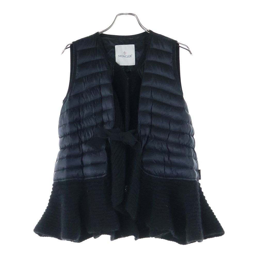 MONCLER(モンクレール) MARAISETTE マレセット ニットフリル 切り替え ノーカラー ダウンベスト ブラック レディース 32093457040553052