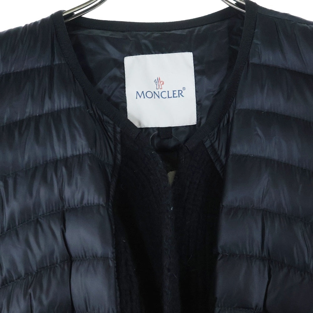 MONCLER(モンクレール) MARAISETTE マレセット ニットフリル 切り替え ノーカラー ダウンベスト ブラック レディース 32093457040553052