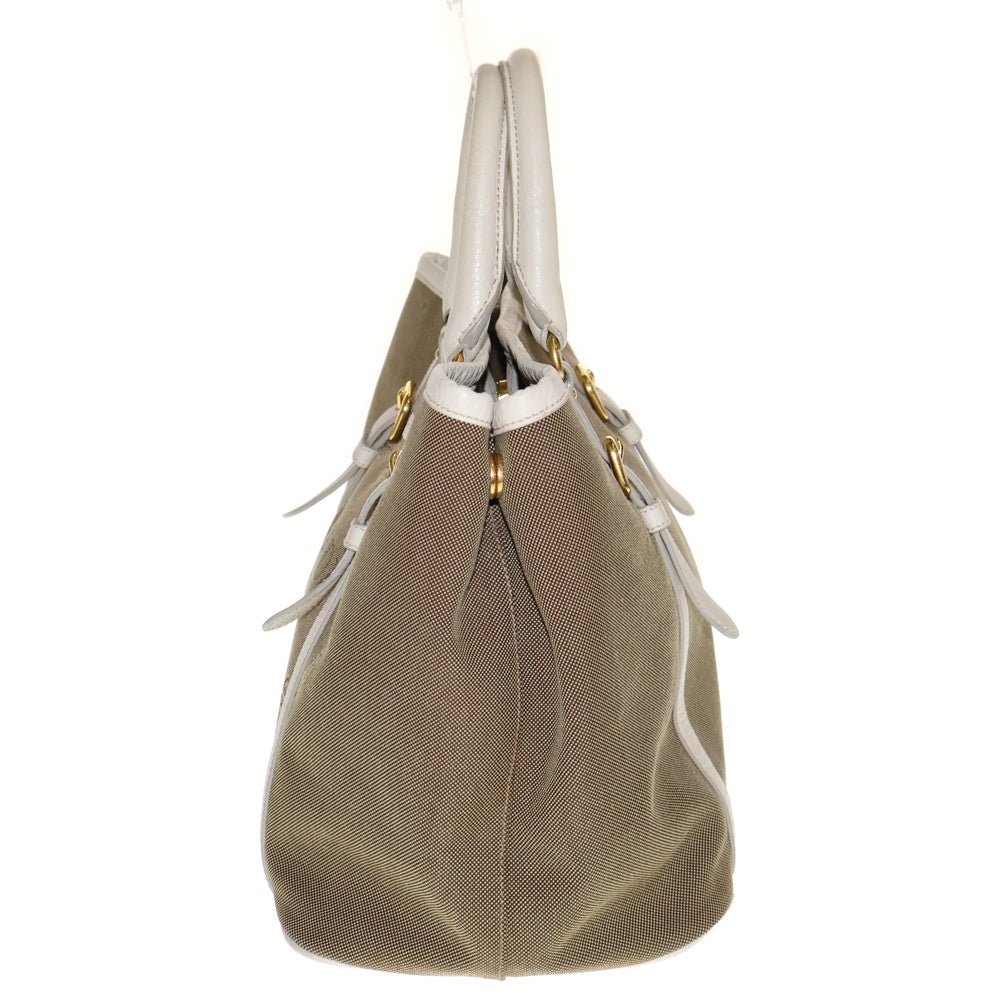 PRADA(プラダ) 2wayハンドバッグ ショルダーバッグ ミニトートバッグ ホワイト×ブラウン ゴールド金具 レザー×キャンバス BN1841