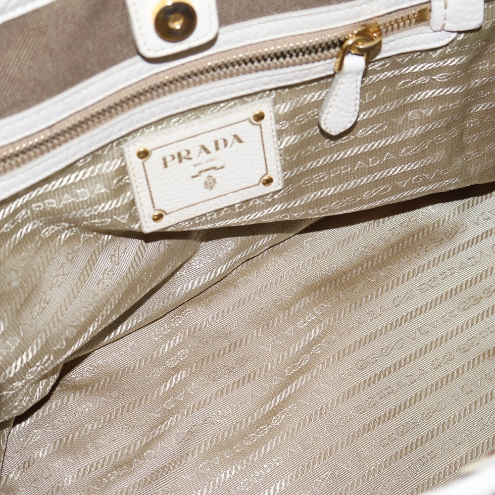 PRADA(プラダ) 2wayハンドバッグ ショルダーバッグ ミニトートバッグ ホワイト×ブラウン ゴールド金具 レザー×キャンバス BN1841