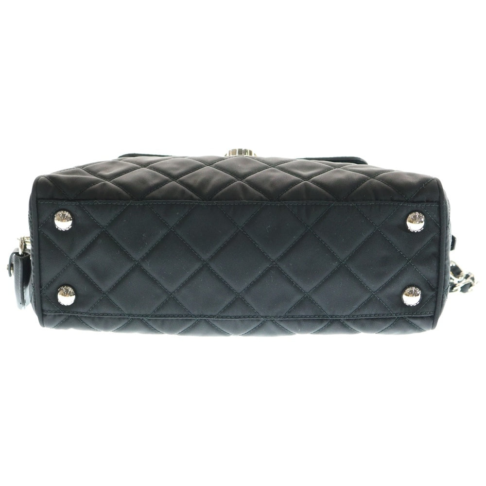 PRADA(プラダ) キルティング 2WAYバッグ チェーンショルダーバッグ ハンドバッグ ブラック シルバー金具 ナイロン BR4965