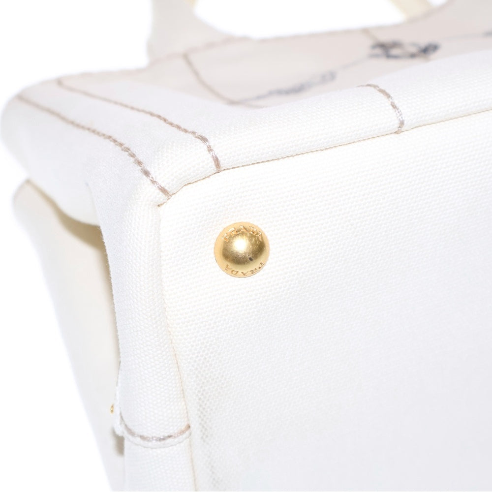 PRADA(プラダ) カナパ 2WAYバッグ ハンドバック ショルダーバッグ ミニトートバッグ ホワイト アイボリー キャンバス ゴールド金具