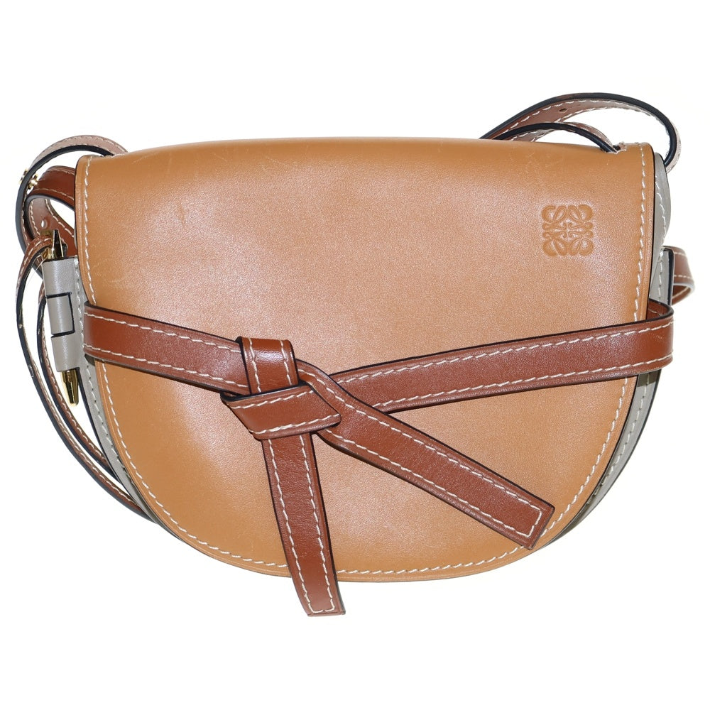 LOEWE(ロエベ) ゲートバッグ スモール ショルダーバッグ ショルダーポシェット ブラウン×グレージュ レザー ゴールド金具