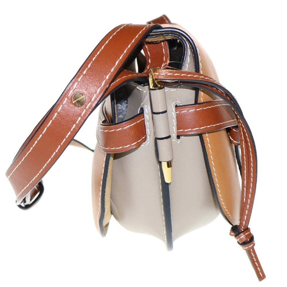 LOEWE(ロエベ) ゲートバッグ スモール ショルダーバッグ ショルダーポシェット ブラウン×グレージュ レザー ゴールド金具