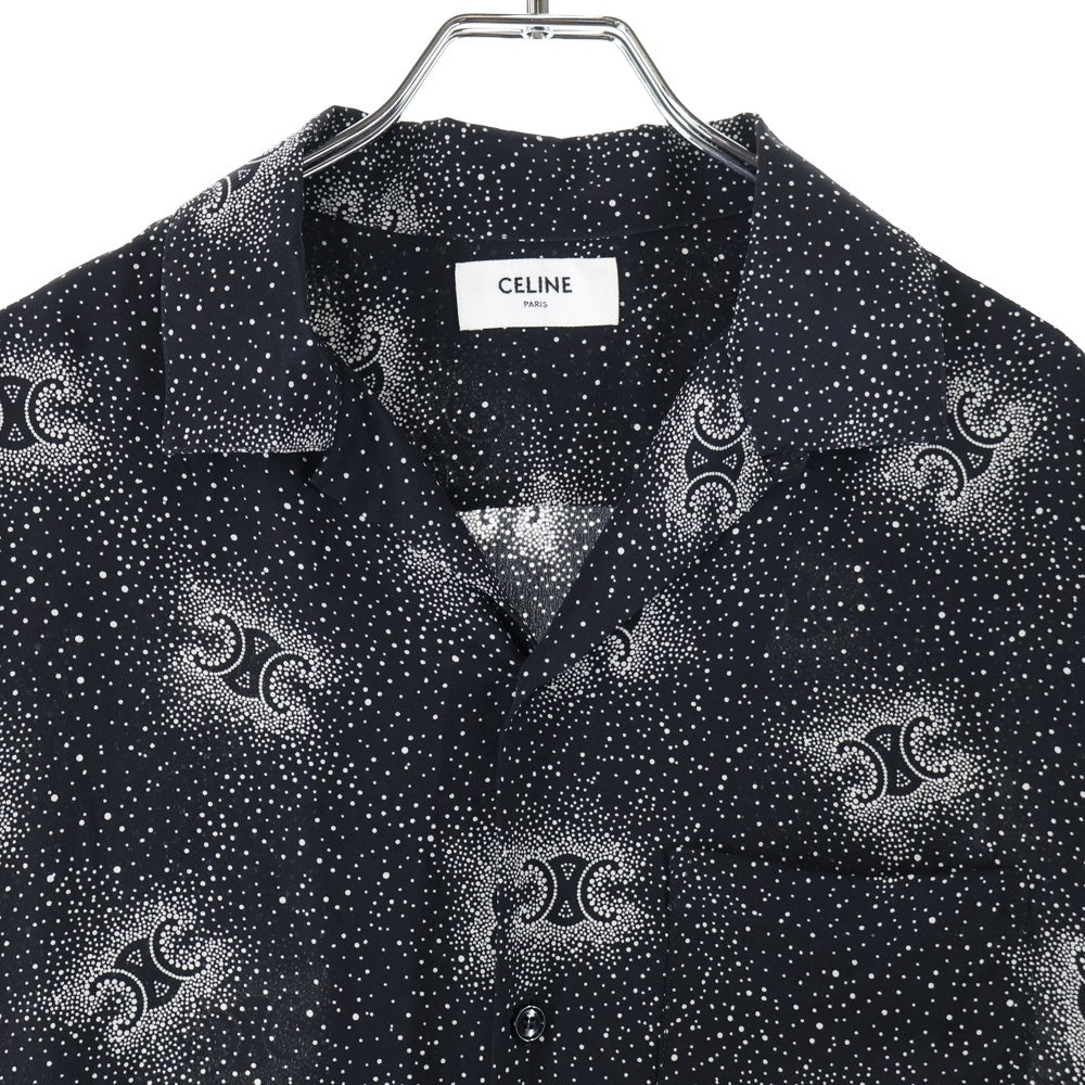 CELINE(セリーヌ) 24AW トリオンフ総柄 シルクオープンカラー半袖シャツ ブラック 2C946932W.38CE
