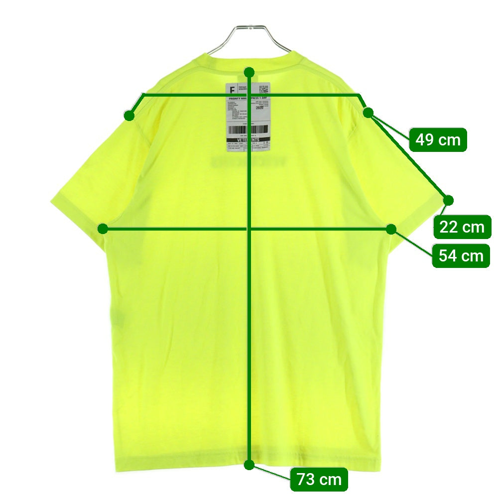 VETEMENTS(ヴェトモン) 20SS ロゴプリントバーコードパッチTシャツ 半袖カットソー ネオンイエロー SS20TR304