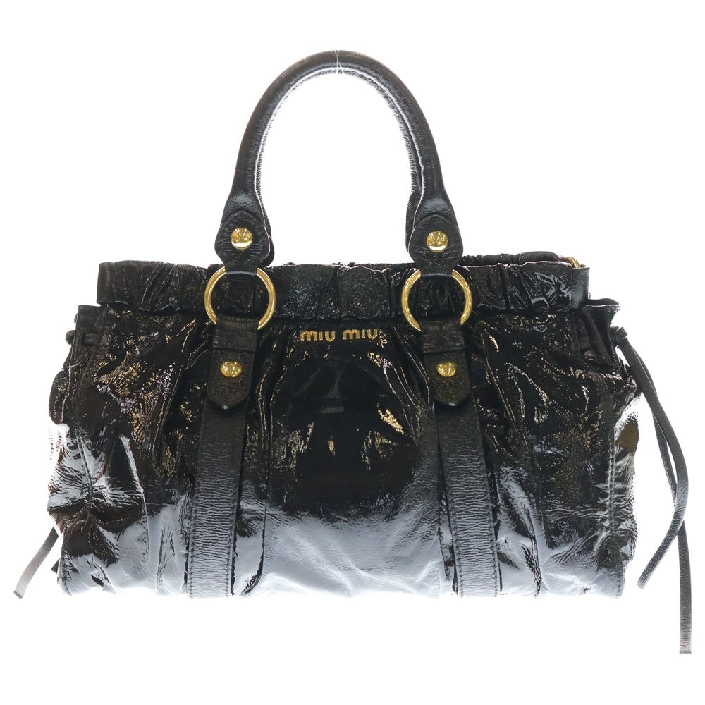 miumiu(ミュウミュウ) 2wayバック ハンドバッグ ショルダーバッグ ブラック レザー ゴールド金具