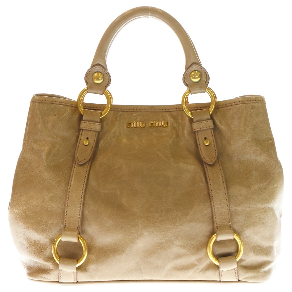 miumiu(ミュウミュウ) 2wayバック ハンドバッグ ショルダーバッグ ベージュ レザー ゴールド金具