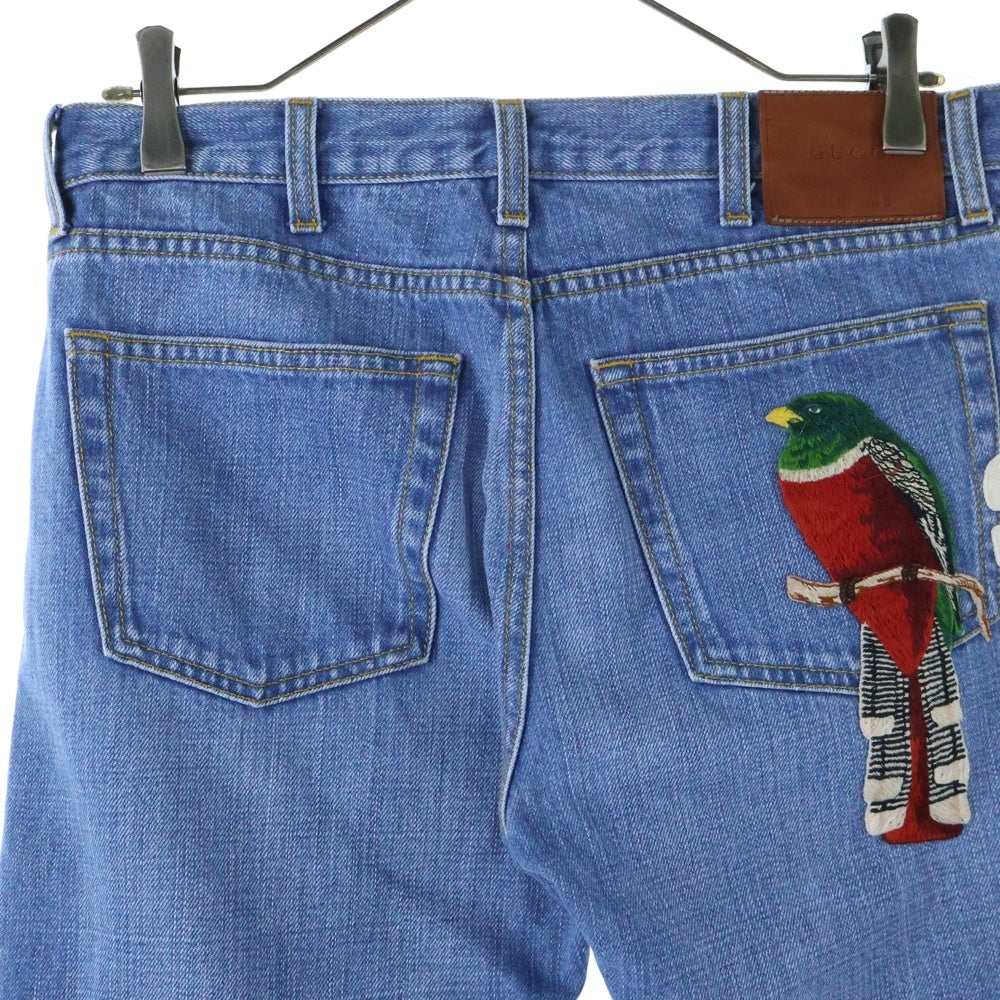 GUCCI(グッチ) LOVED 鳥刺繍 ロゴパッチ付デニムパンツ ブルー 430365 XR733