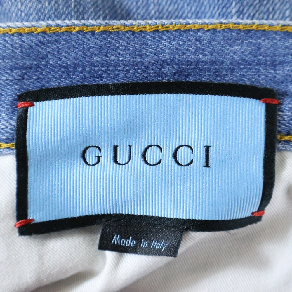 GUCCI(グッチ) LOVED 鳥刺繍 ロゴパッチ付デニムパンツ ブルー 430365 XR733