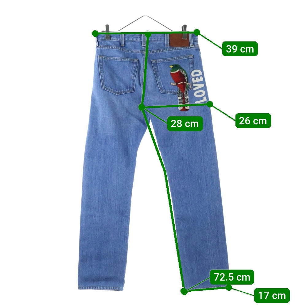 GUCCI(グッチ) LOVED 鳥刺繍 ロゴパッチ付デニムパンツ ブルー 430365 XR733