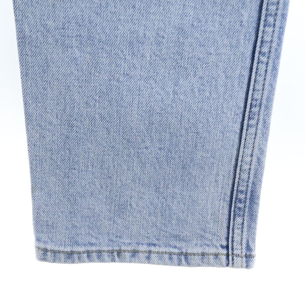 GUCCI(グッチ) ヴィンテージロゴプリント レザーパッチ ウォッシュ加工 ボタンフライ テーパード デニムパンツ ジーンズ インディゴ レディース 408637