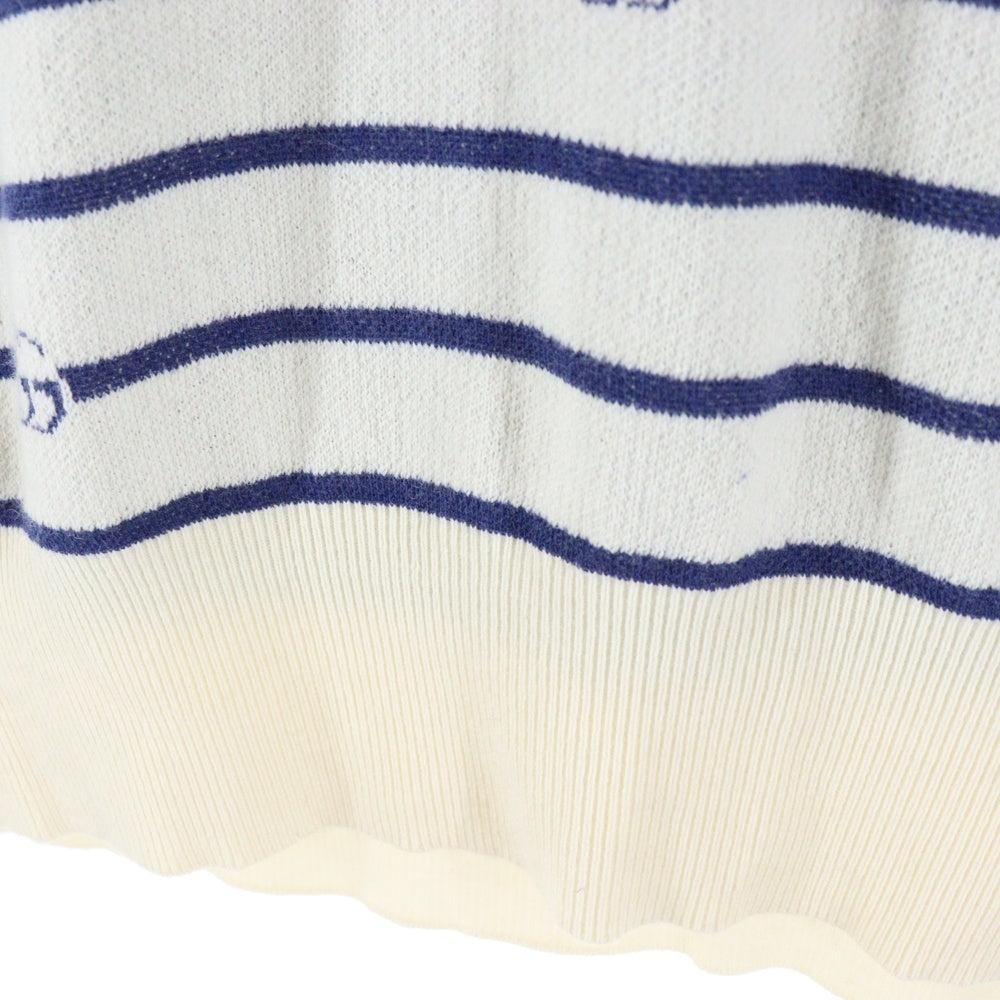 GUCCI(グッチ) GG ボーダー総柄ジャガード コットン ウール ニット 半袖ポロシャツ アイボリー/ブルー 626039