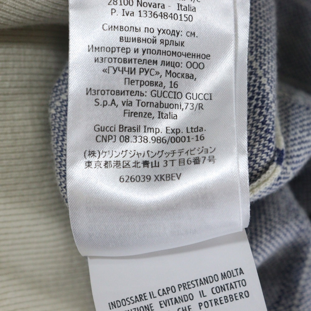 GUCCI(グッチ) GG ボーダー総柄ジャガード コットン ウール ニット 半袖ポロシャツ アイボリー/ブルー 626039