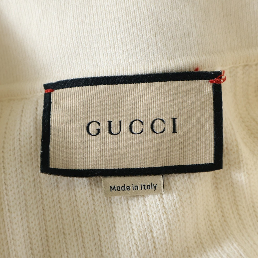GUCCI(グッチ) ワッペンロゴ コットン リブニット 半袖 ポロシャツ セーター アイボリー 692863