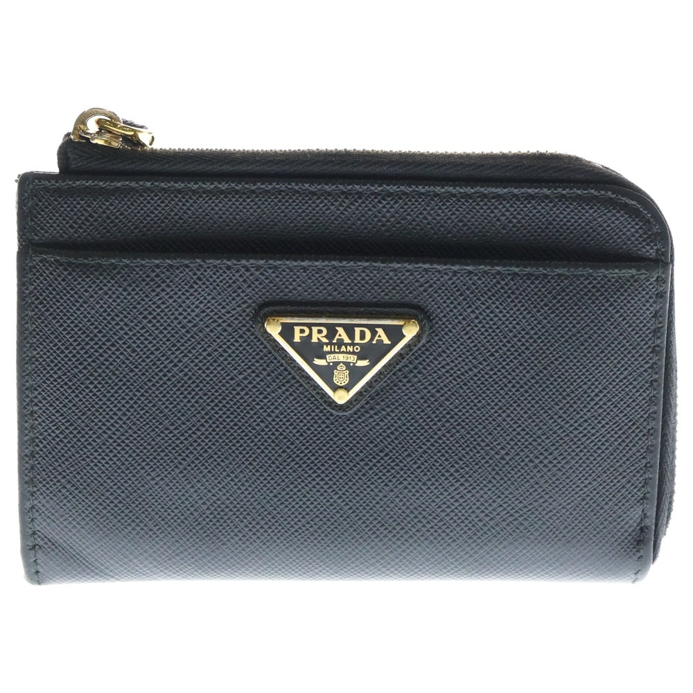 PRADA(プラダ) トライアングルロゴ サフィアーノ L字ファスナー コイン カードケース フラグメントケース ブラック レザー 1PP122 ゴールド金具