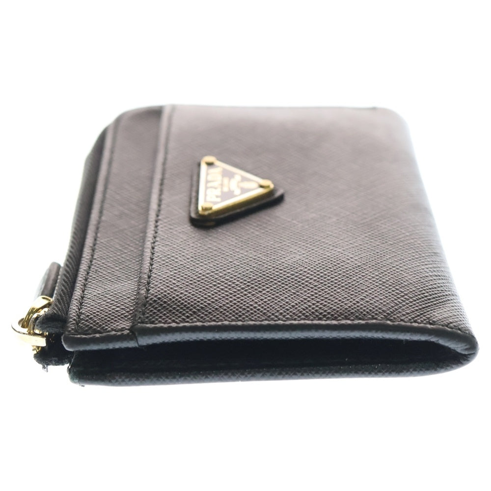 PRADA(プラダ) トライアングルロゴ サフィアーノ L字ファスナー コイン カードケース フラグメントケース ブラック レザー 1PP122 ゴールド金具